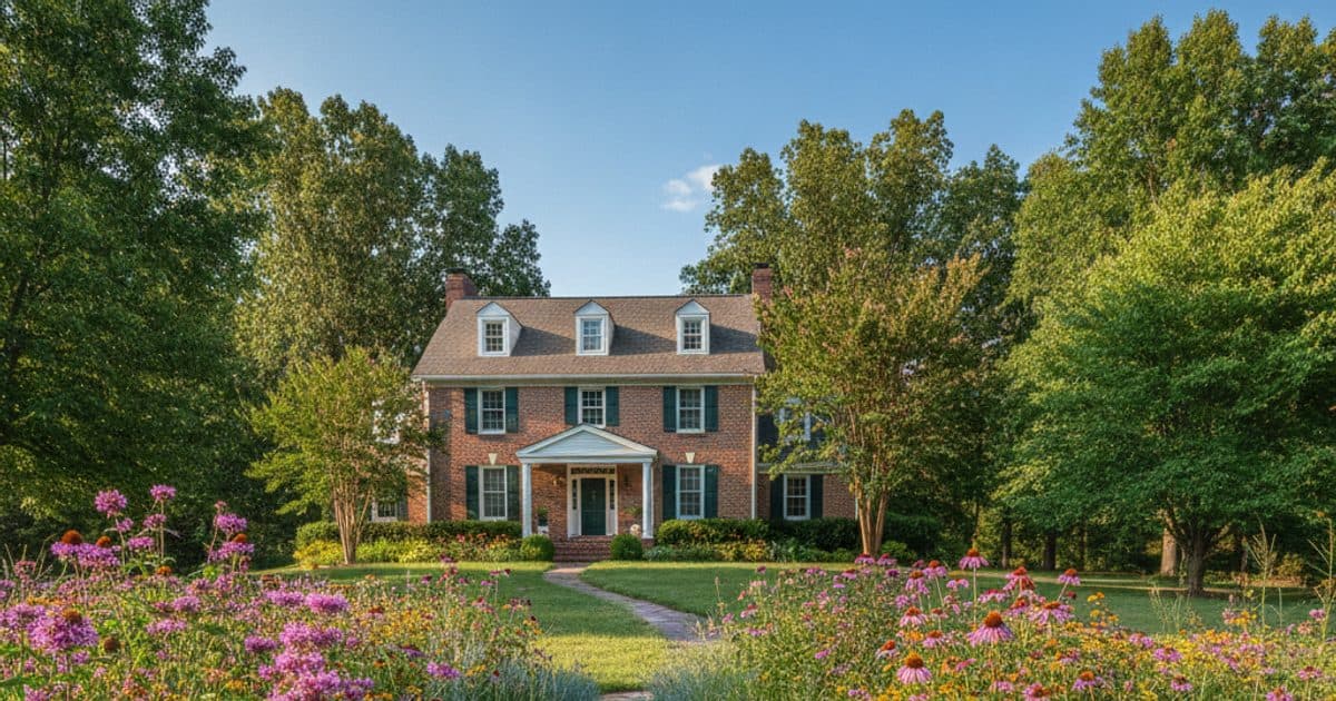 A sunny Middle Tennessee front yard with purple coneflower, black-eyed susan, wild bergamot, and little bluestem