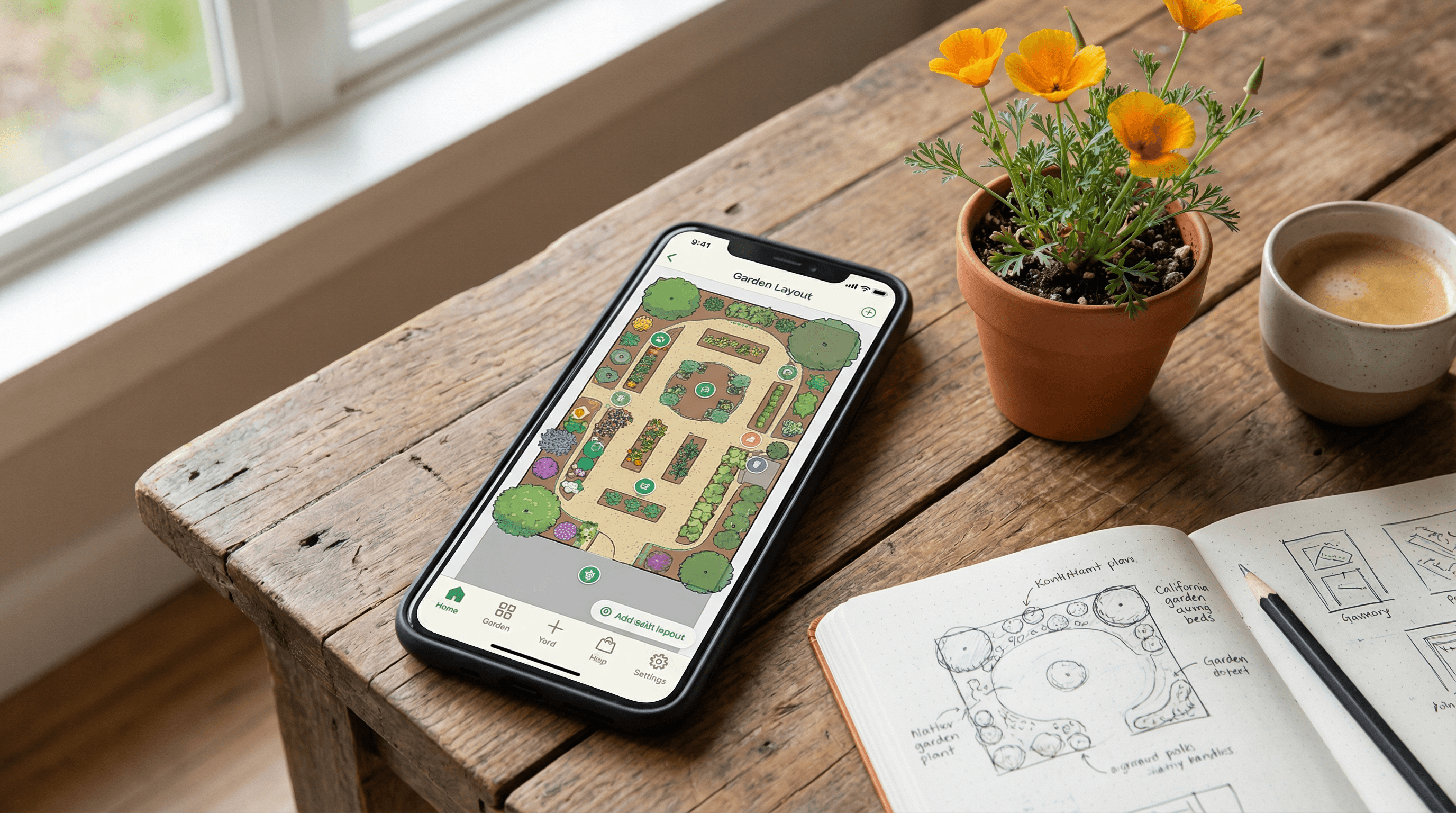 A smartphone displaying the Pollinator Patch native plant landscaping app