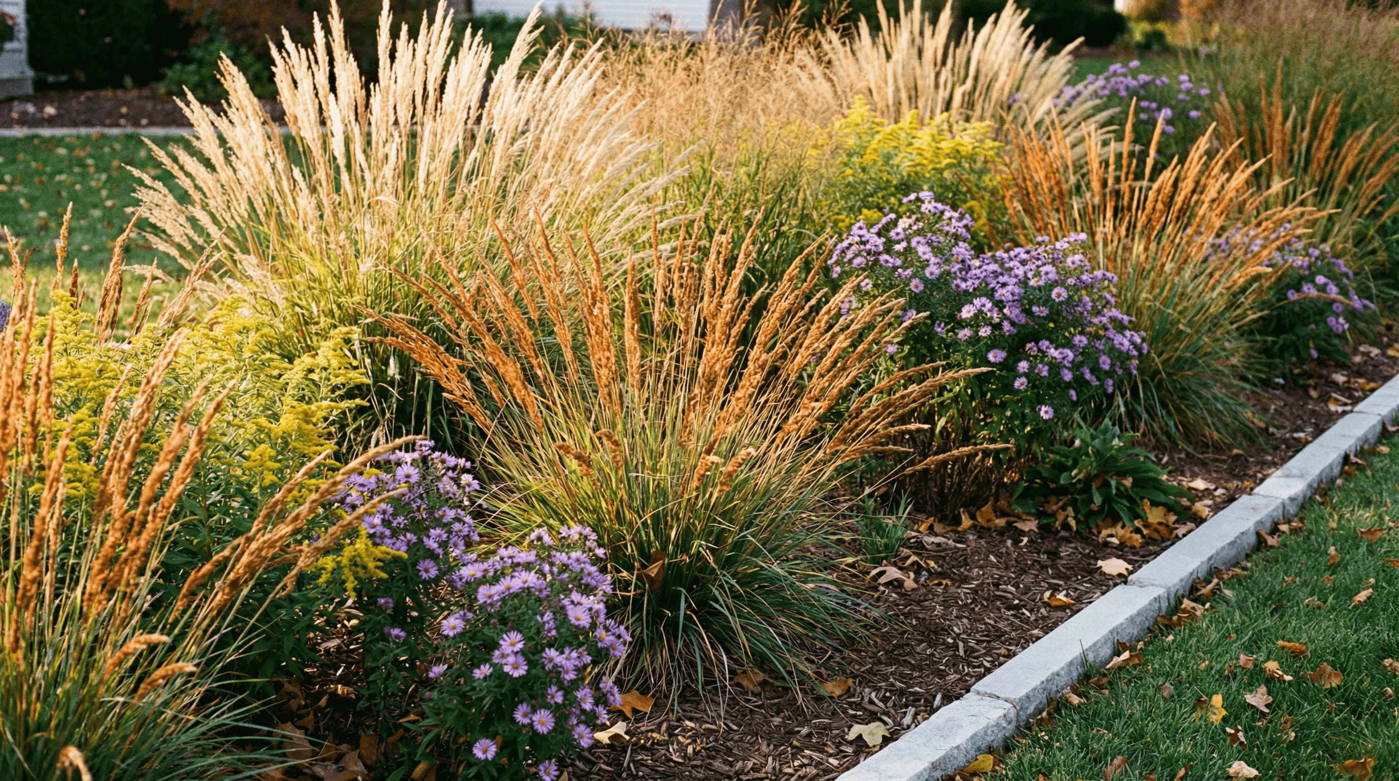 A Texas native garden showing seasonal structure with grasses and seed heads in winter