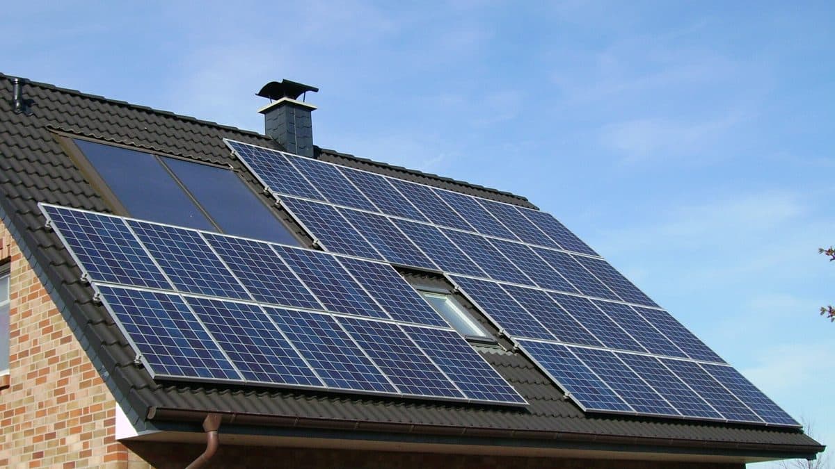 Solar panels on a house roof
