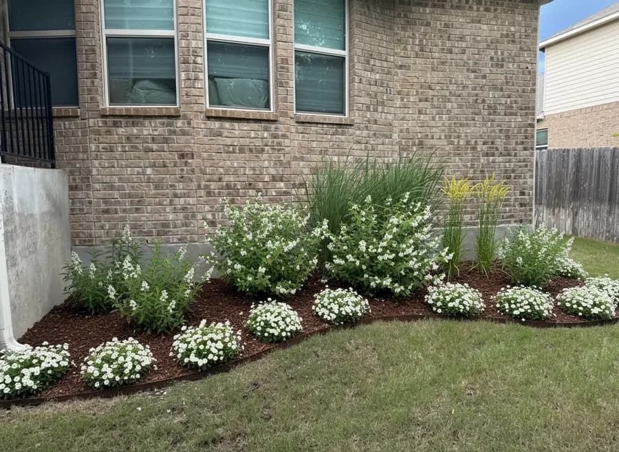 A front yard replanted with native plants in a Garden Planner preview (Blackwell Switch Grass, Wood Grass, Autumn Sage +3)