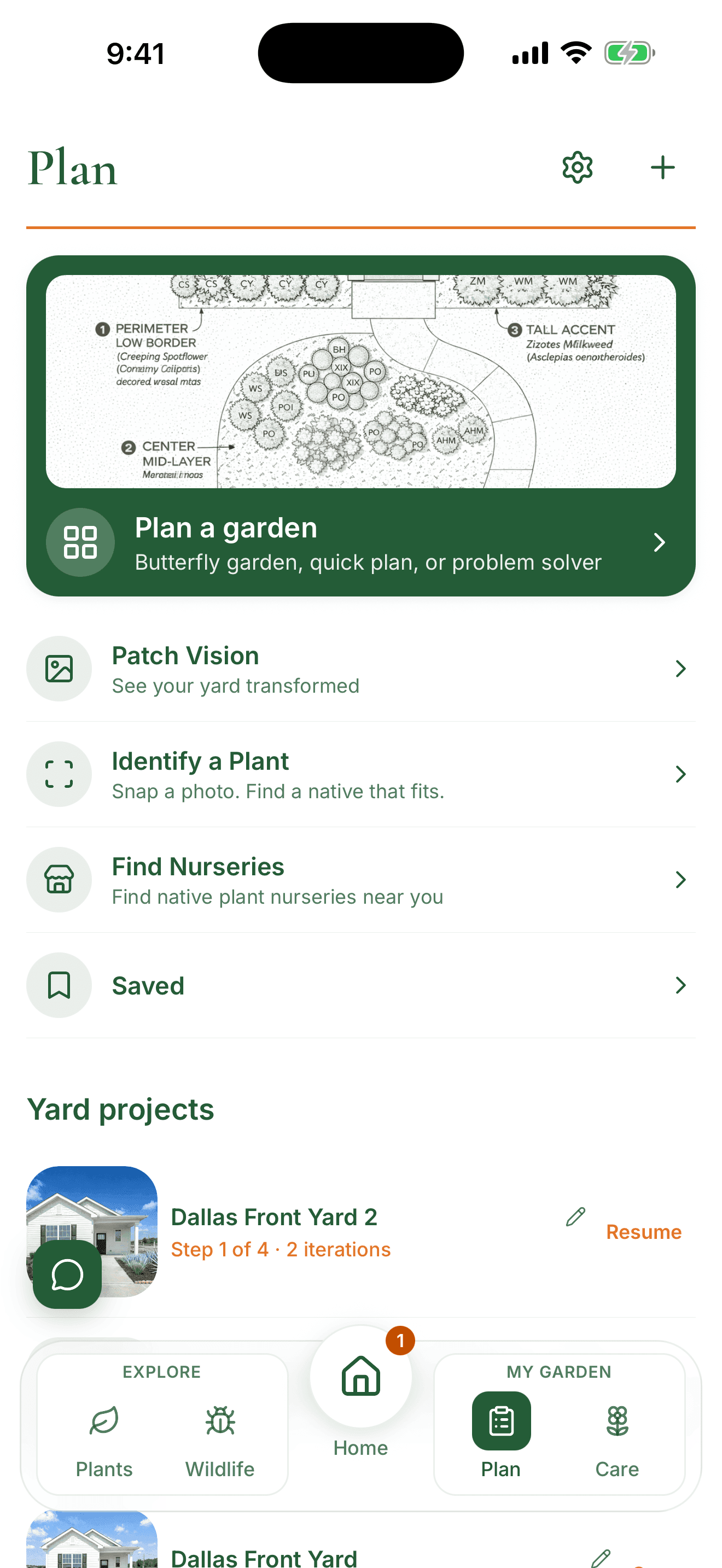 The Install tab of a Pollinator Patch plan showing Installation Details and Homeowner DIY Guide
