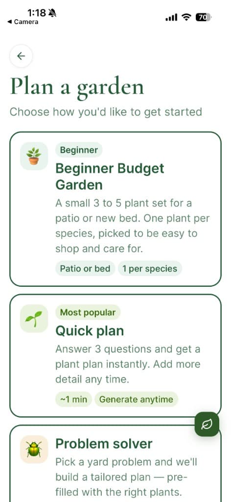Garden Builder screen
