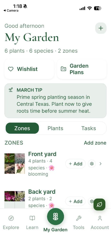 Pollinator Patch app: My Garden view showing your native plant plan