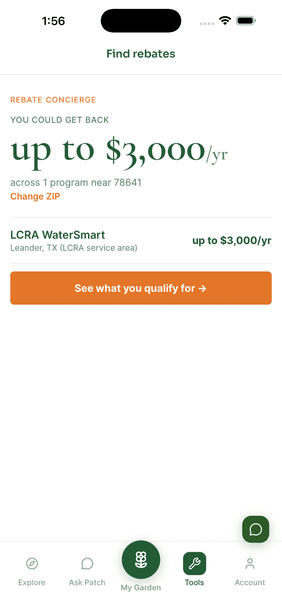 Rebate Concierge showing lawn-conversion rebate amounts and steps